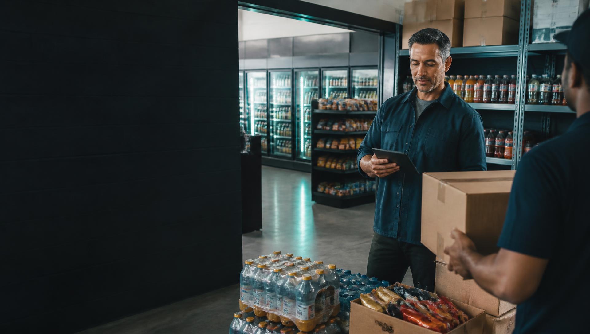 Convenience store operator checking a delivery with Aggira